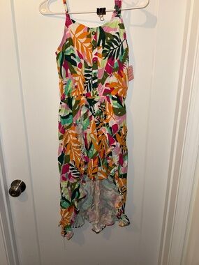 Tropical Leaf Print Button-Front Midi romper dress